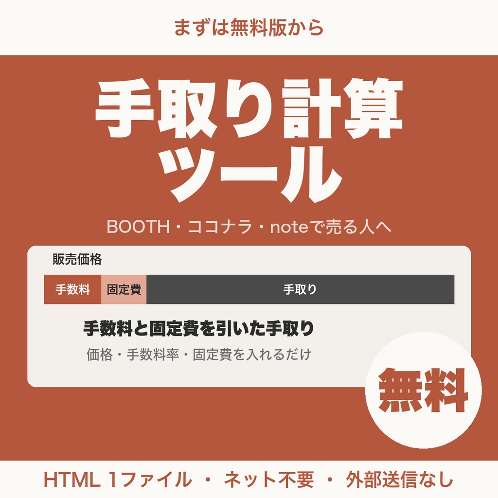 【無料】手取り計算ツール|BOOTH・ココナラ・noteの手数料を引いた手取りを計算