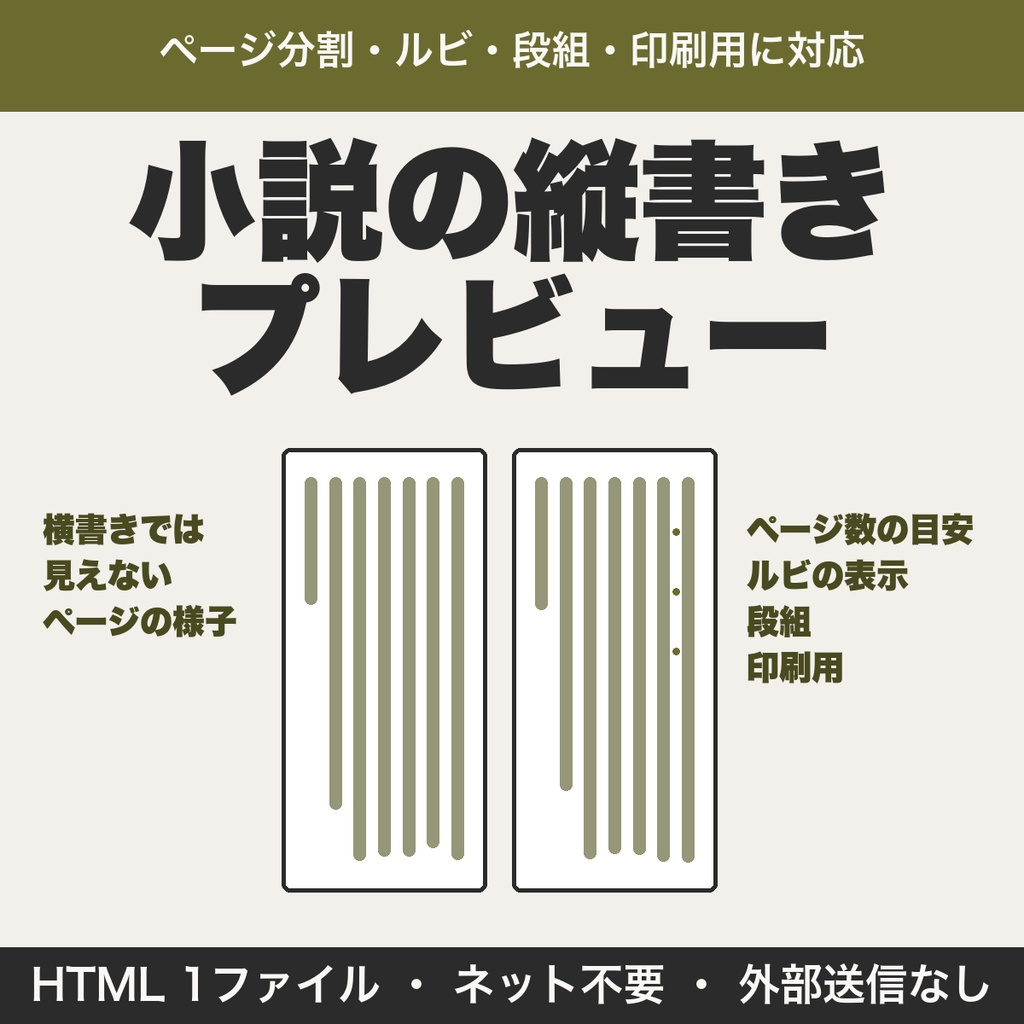小説の縦書きプレビュー|ページ分割・ルビ・段組・ページ数の目安【無料版あり】
