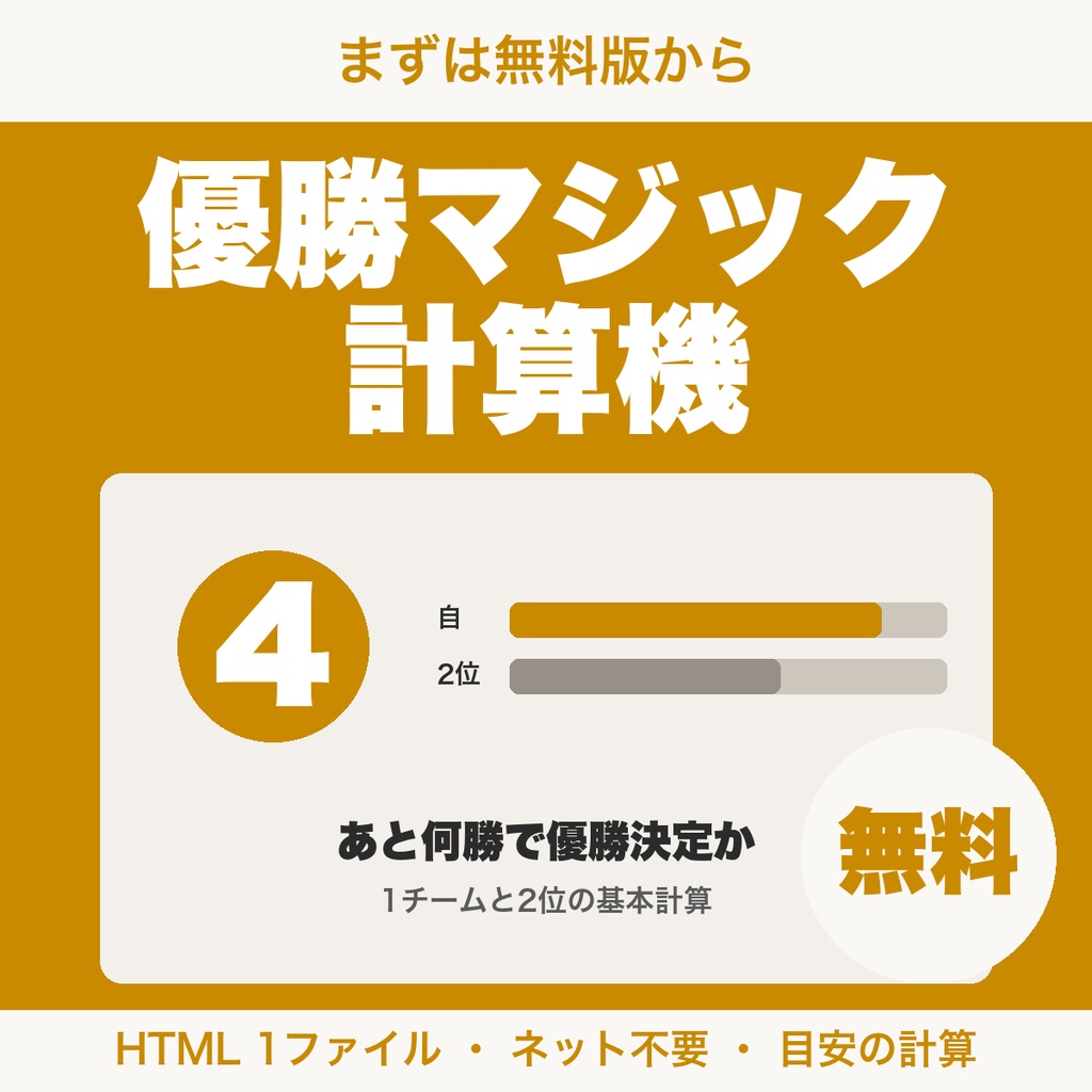 【無料】プロ野球 優勝マジック計算機｜自チームと2位の勝敗からマジック数を計算