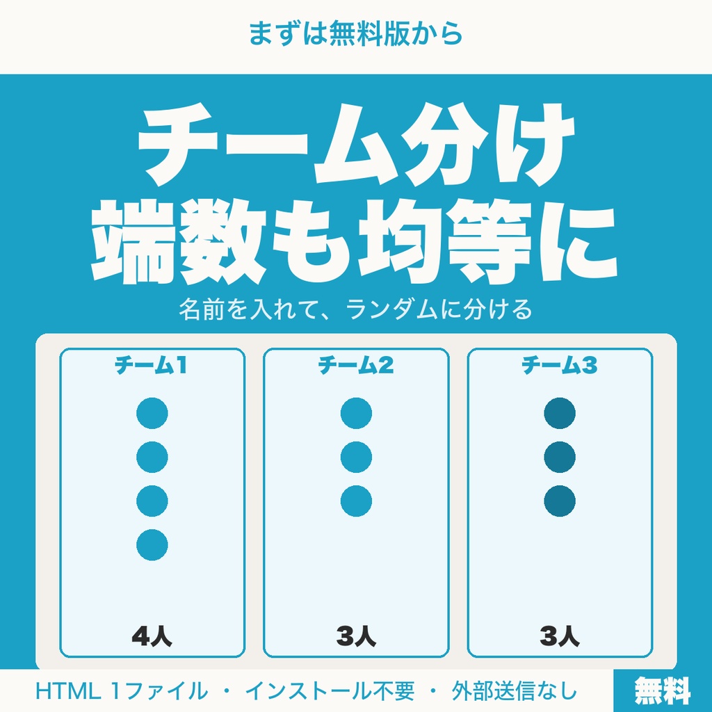 【無料】チーム分け・グループ分けツール｜人数が割り切れなくても均等にランダムで分ける（部活・授業・イベント向け）