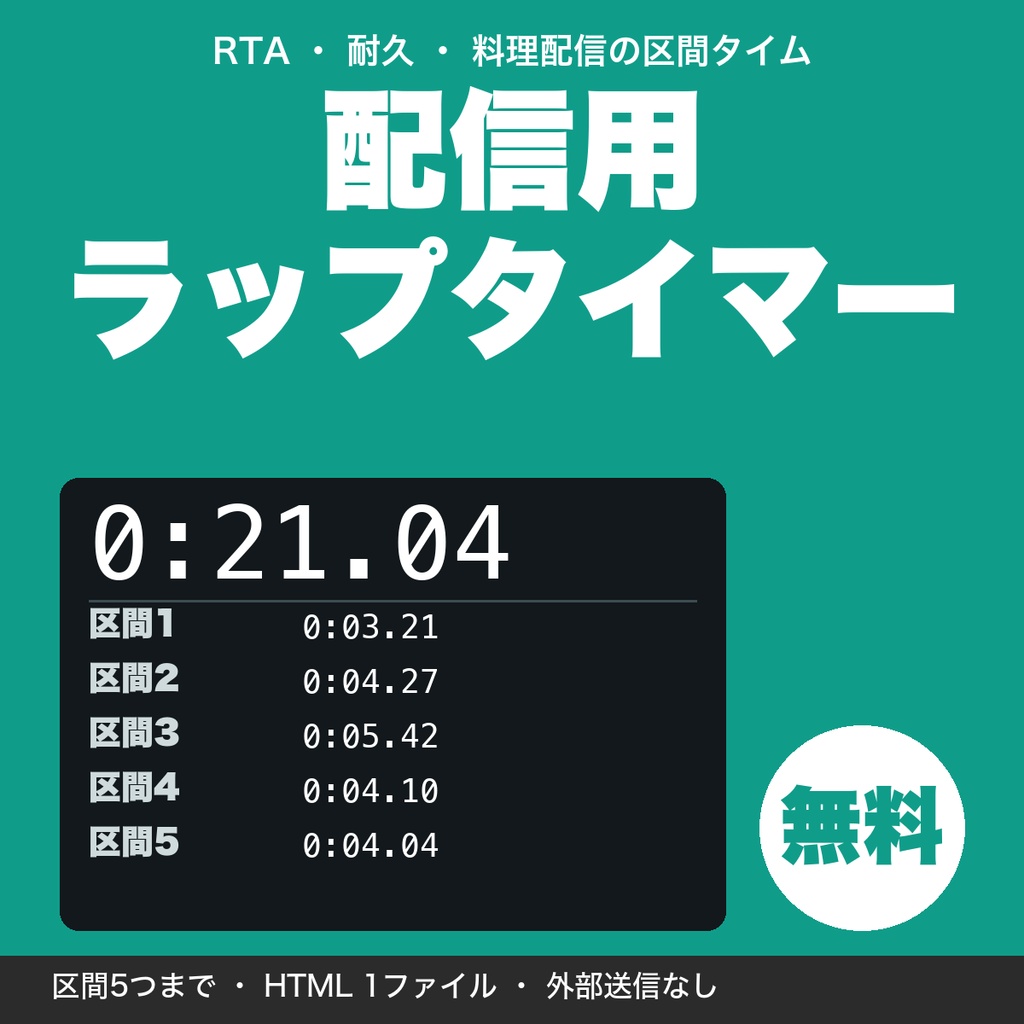 【無料】配信用ラップタイマー｜区間タイムを記録してOBSに表示（RTA・耐久・料理配信向け）