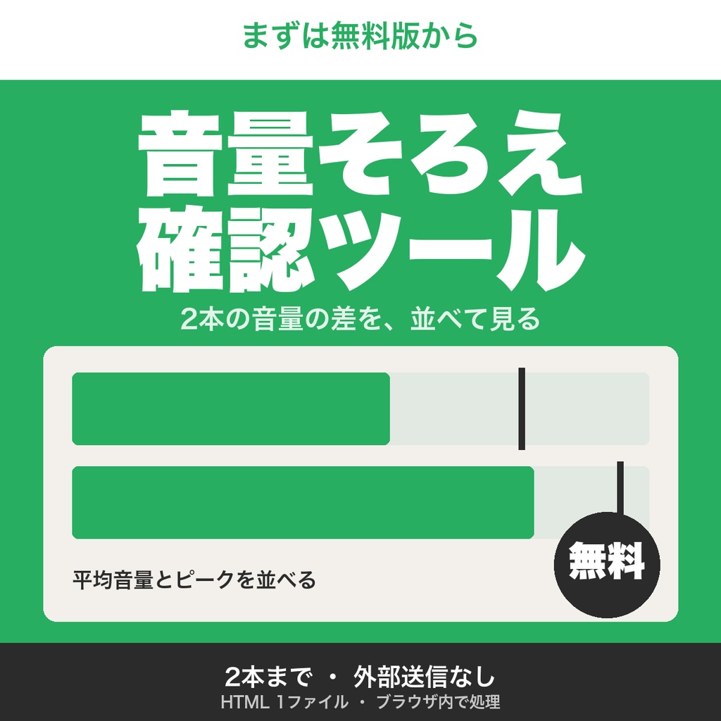 【無料】BGMとSEの音量そろえ確認ツール｜2本の音声ファイルの音量差を並べて見る