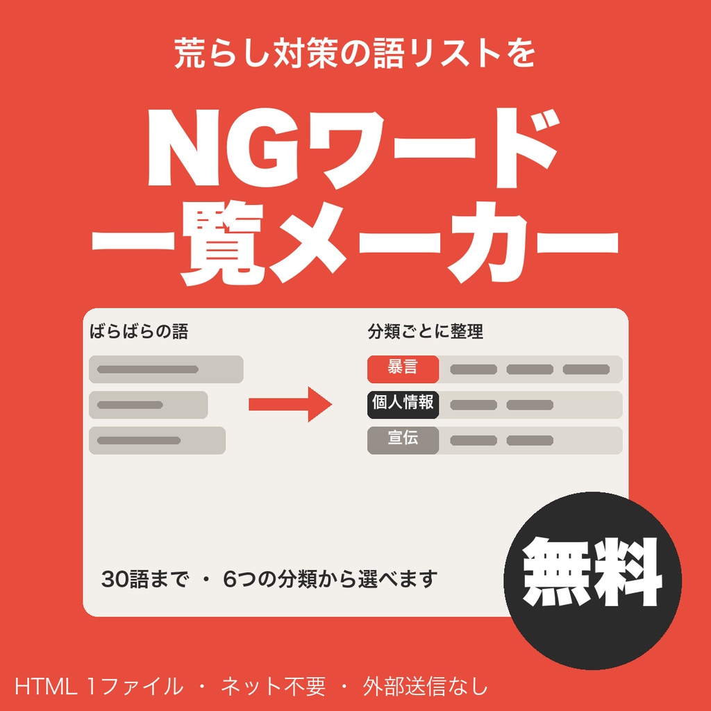 【無料】NGワード一覧メーカー｜配信チャットの荒らし対策リストを分類して整理（30語まで）