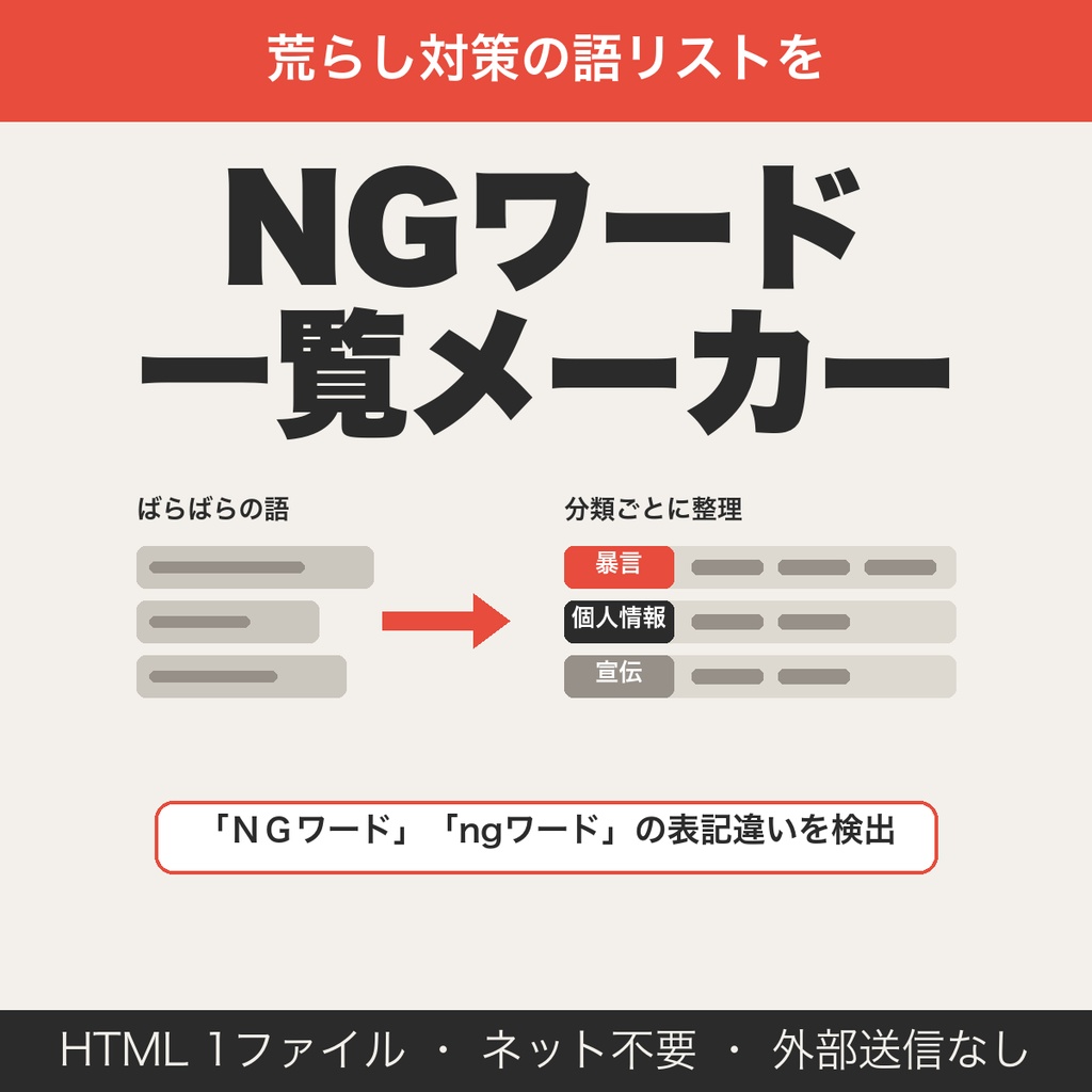NGワード一覧メーカー｜配信チャットの荒らし対策ブロックワードを分類・整理・CSV書き出し【無料版あり】