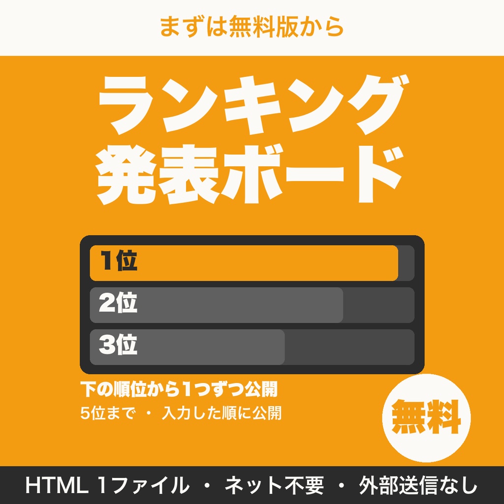 【無料】ランキング発表ボード｜5位まで下から順に公開する順位発表の画面（配信・企画向け）