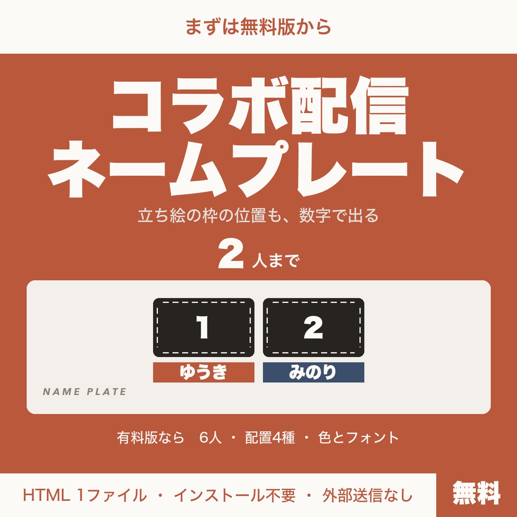 【無料】コラボ配信ネームプレート｜2人分の名前と肩書きを表示、立ち絵の枠の位置も数字で出る