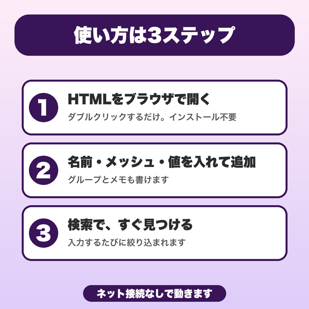 【無料】VRChatブレンドシェイプ管理メモ|名前・メッシュ・値を20件まで控えて、検索できる