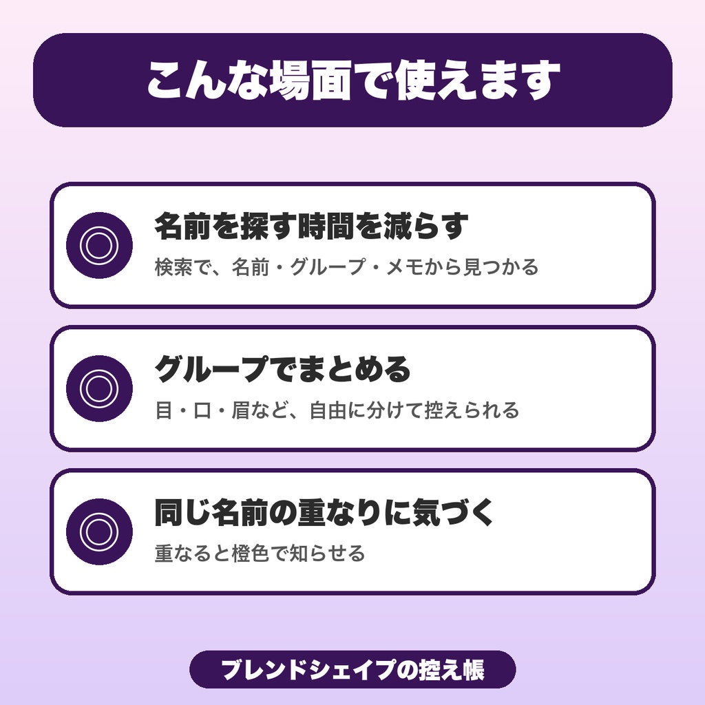 【無料】VRChatブレンドシェイプ管理メモ|名前・メッシュ・値を20件まで控えて、検索できる