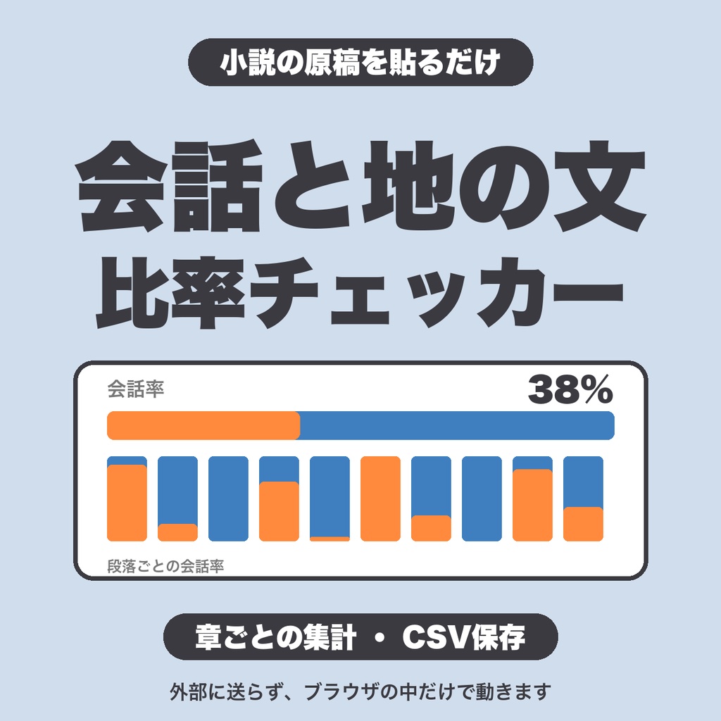 会話文・地の文 比率チェッカー｜文字数無制限・章ごとの集計・台詞の長さ・CSV保存【無料版あり】