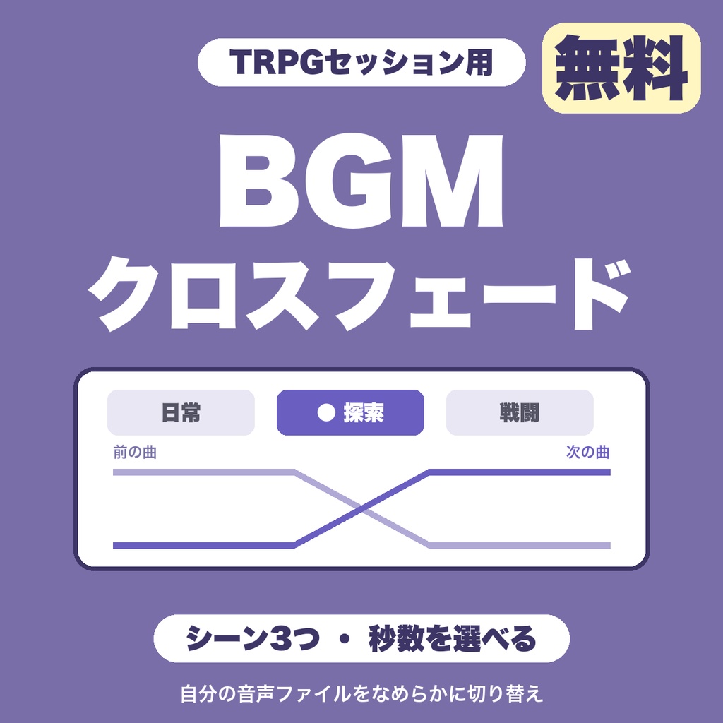 【無料】セッションBGMクロスフェード｜自分の音声ファイルをボタンひとつでなめらかに切り替え（シーン3つ）