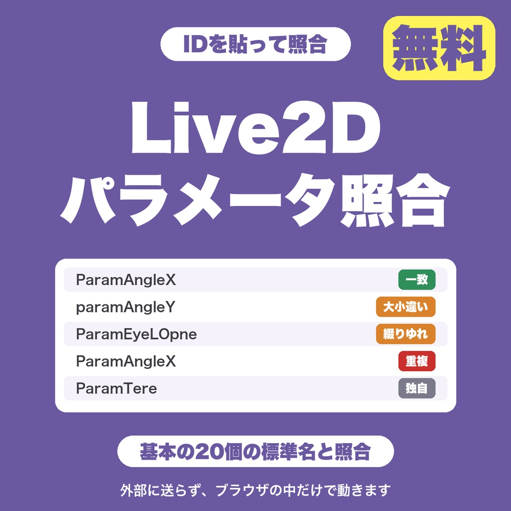 【無料】Live2Dパラメータ名 照合チェック|IDを貼ると大文字小文字・綴りゆれ・重複・未設定がわかる(基本20個)