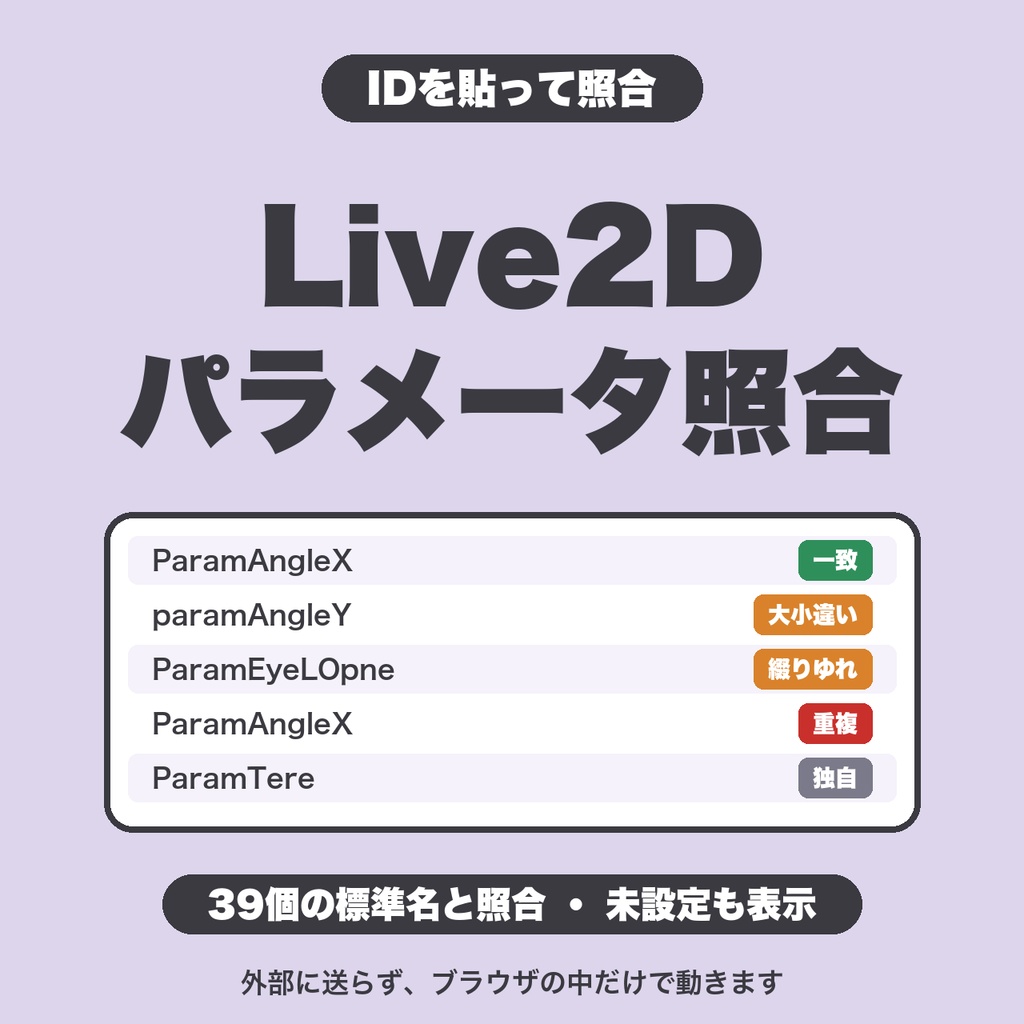 Live2Dパラメータ名 照合チェック｜39個の標準名と照合・使わない部位を除外・自分の基準を追加【無料版あり】
