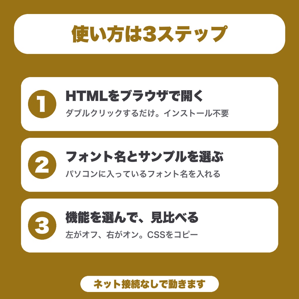 【無料】OpenTypeフィーチャー確認メモ|フォントの機能をオンとオフで並べて見比べ、CSSの1行をコピー(6機能)