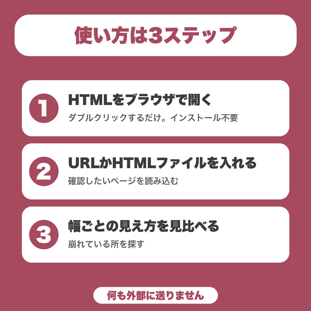 【無料】レスポンシブ幅ビュワー|ページをスマホ・タブレット・PCの3つの幅で並べて確認(HTMLファイルも可)