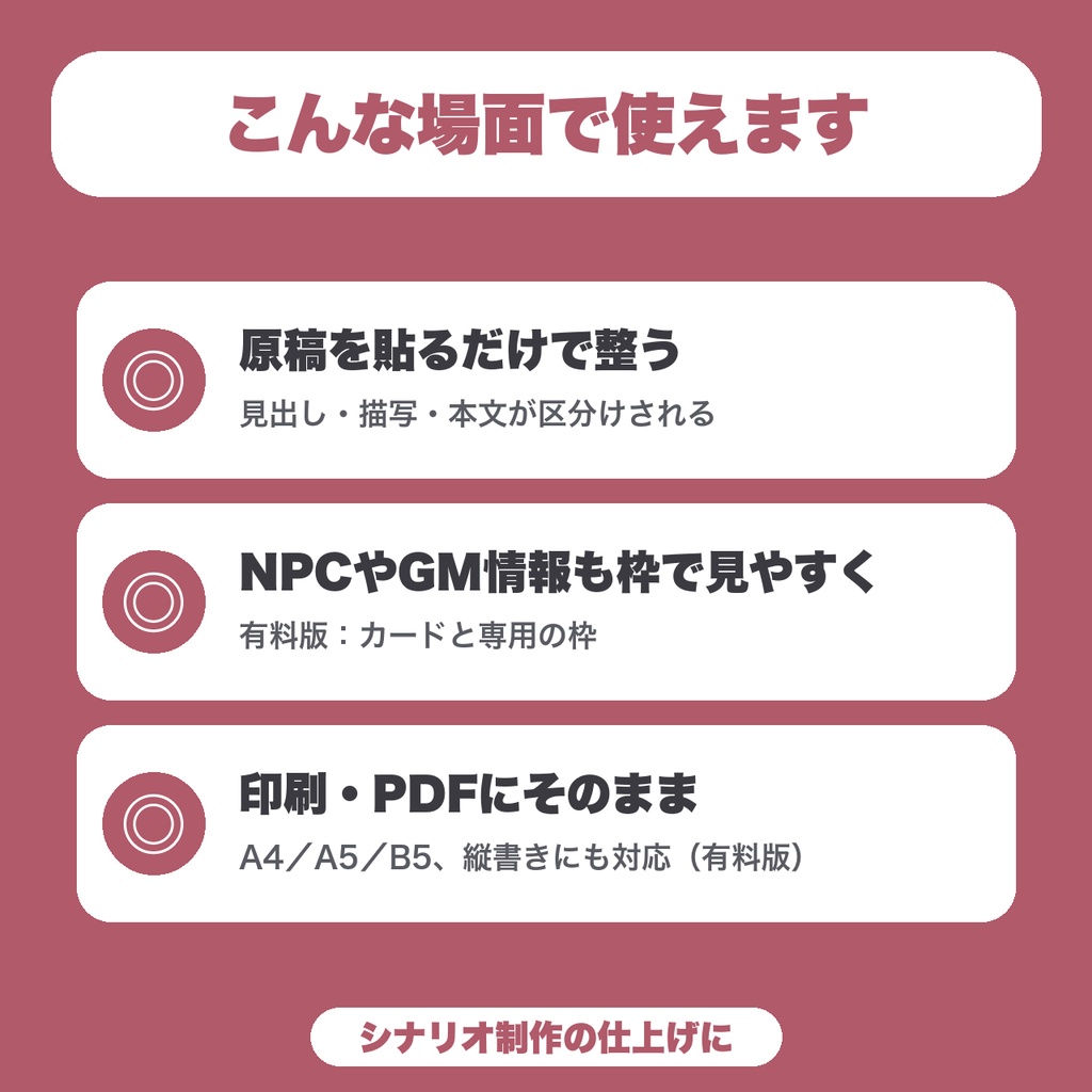 【無料】TRPGシナリオ組版|原稿を貼ると見出し・描写を整えて印刷・PDF保存できる(3,000文字まで)