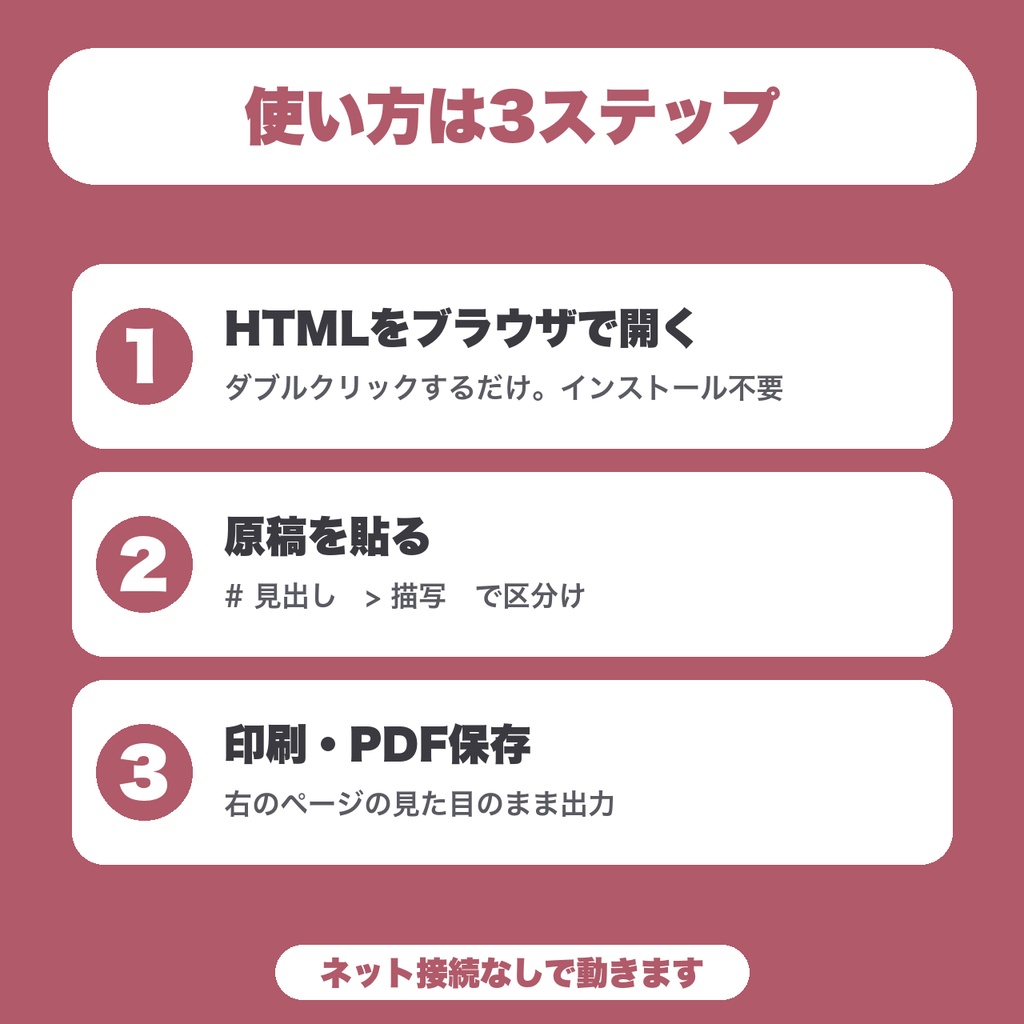 【無料】TRPGシナリオ組版|原稿を貼ると見出し・描写を整えて印刷・PDF保存できる(3,000文字まで)