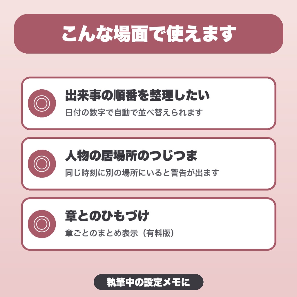 小説年表メーカー|登場人物の年齢・章ごとの表示・PNG保存・人物と章で絞り込み【無料版あり】