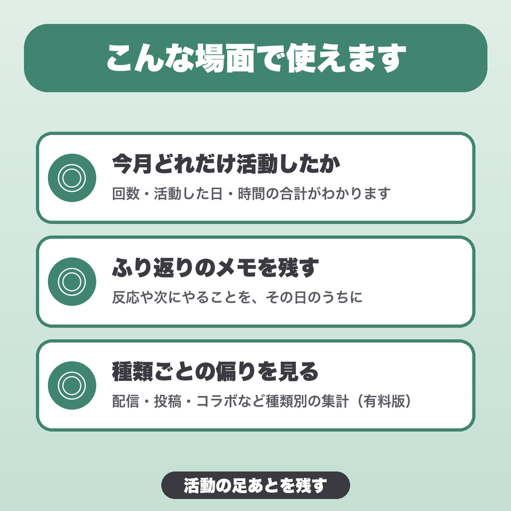 VTuber活動記録|種類別の集計・カレンダー・連続活動日数・CSV保存【無料版あり】