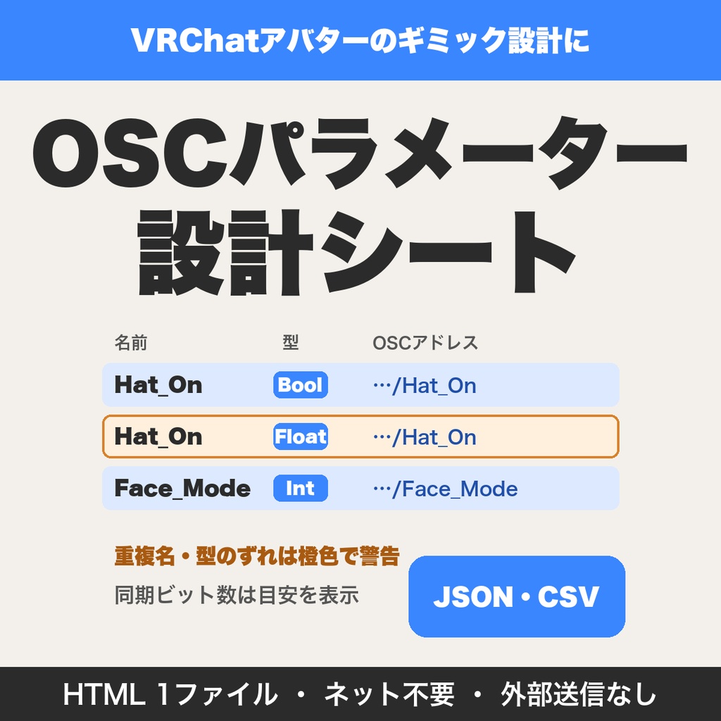 VRChat OSCパラメーター設計シート｜名前・型・初期値・OSCアドレスを一覧で管理【無料版あり】