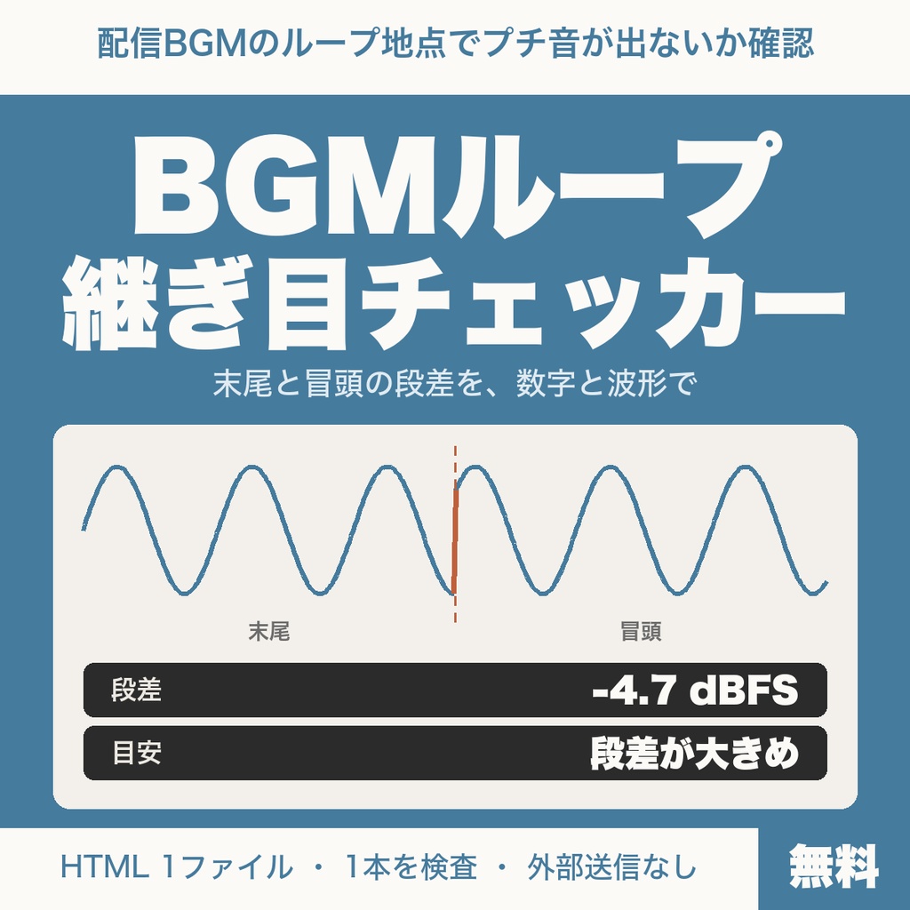 【無料】BGMループ継ぎ目チェッカー｜ループ地点のプチ音が出そうかを確認、配信・BGM制作向け