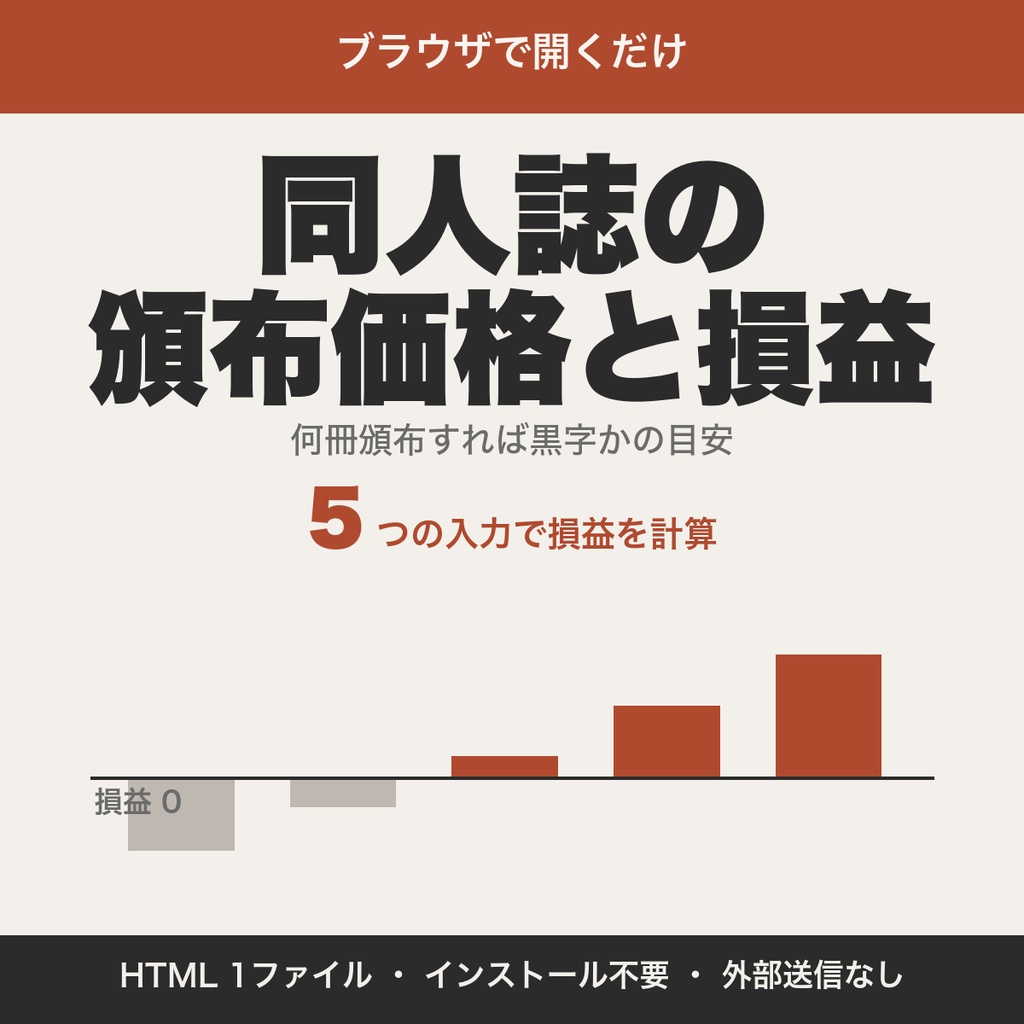 同人誌の頒布価格と損益を見るツール｜価格と頒布数の組み合わせで黒字ラインを比較【無料版あり】