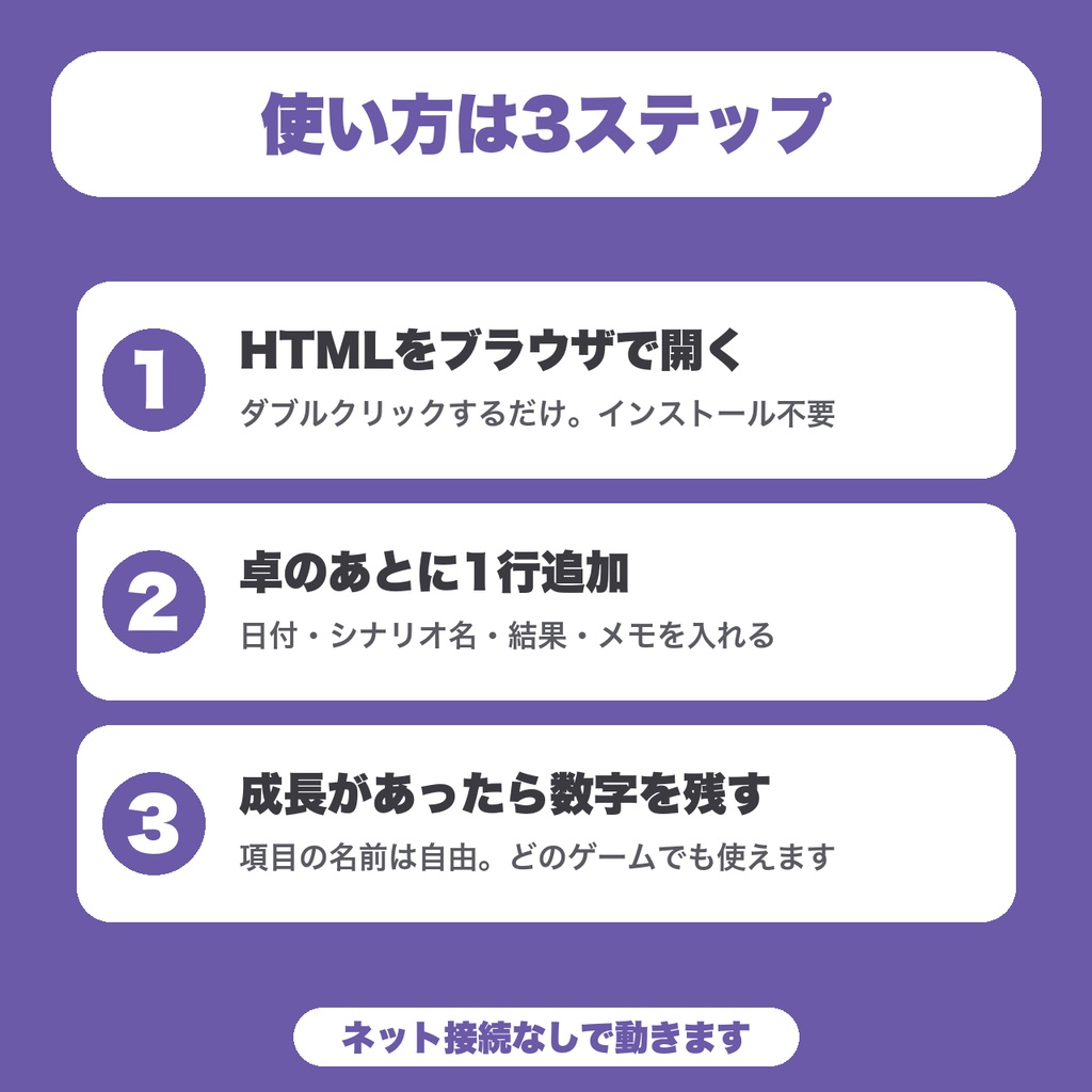 【無料】TRPGキャラ記録(ライフログ)|卓の履歴と成長を軽く書き留める・端末の中だけに保存(キャラ1体・10件まで)