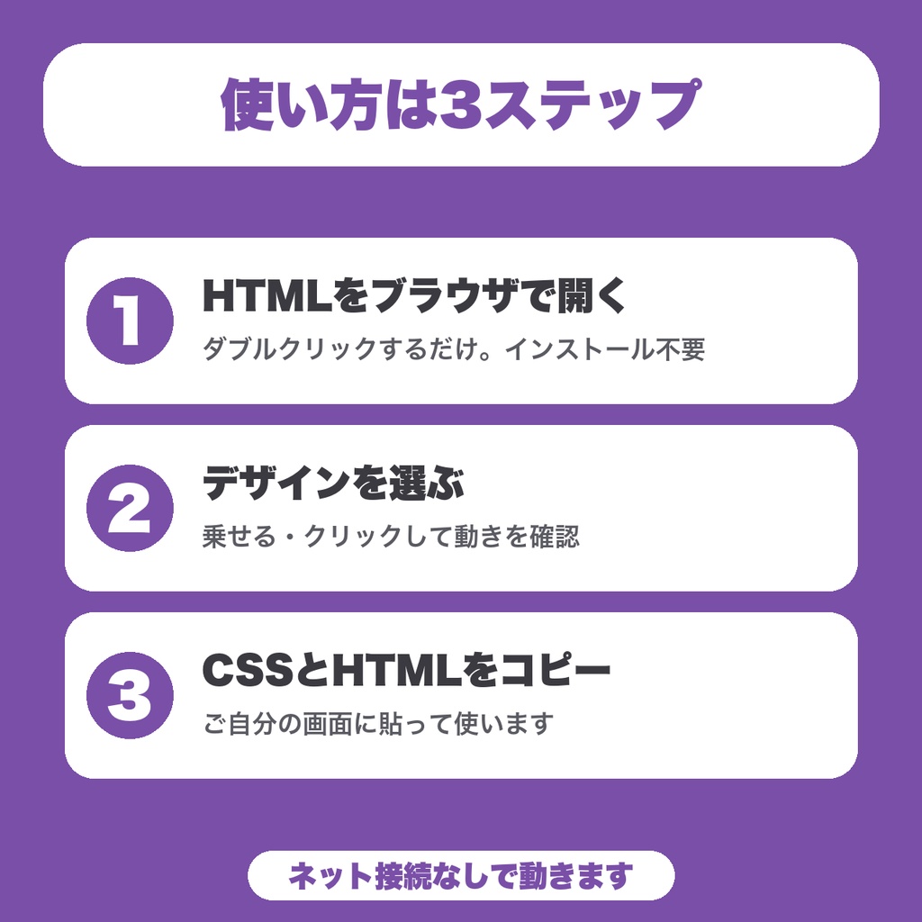 【無料】選択肢ボタンCSSアニメ集|ノベルゲーム向け・ホバーと出現の動きつき5種をコピー