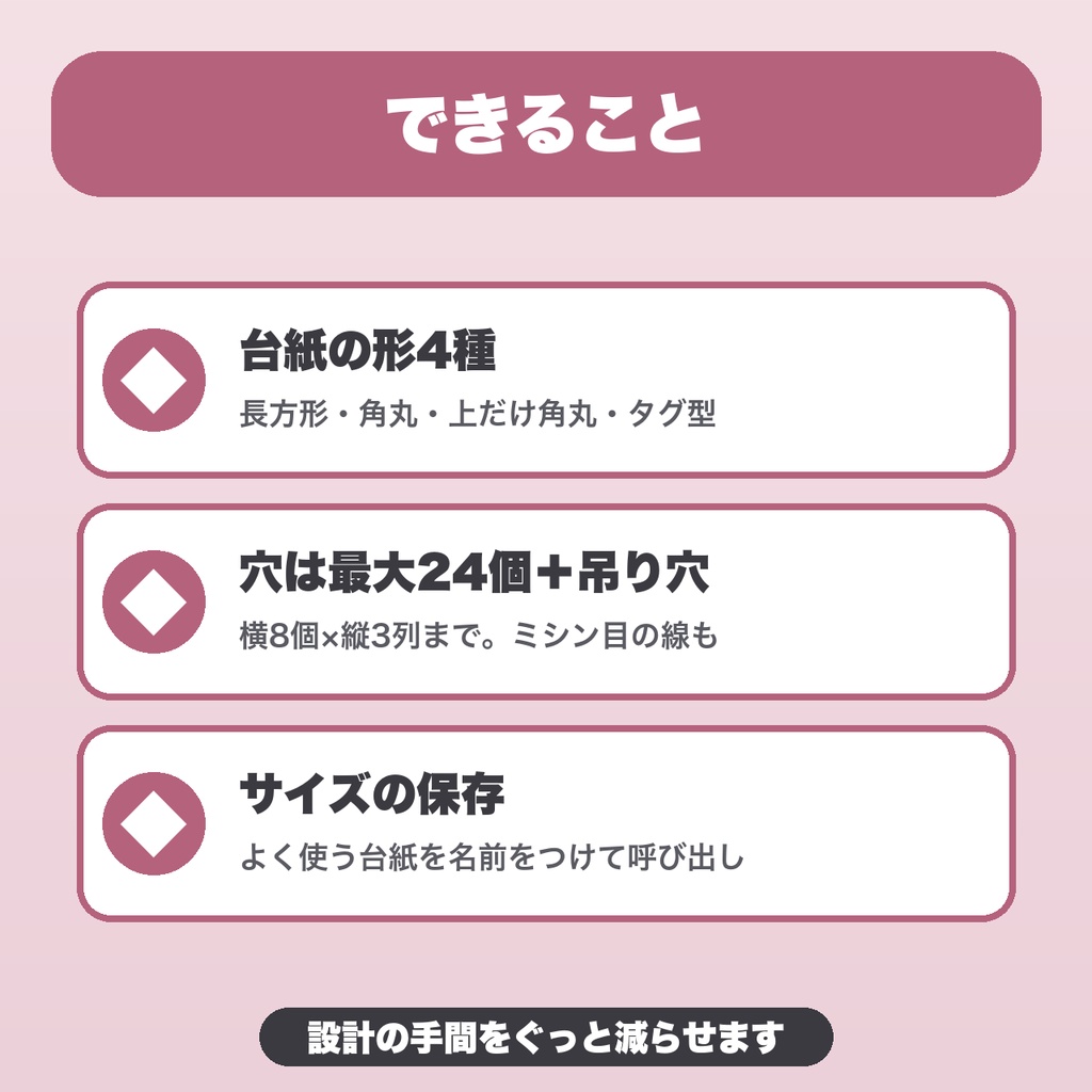 アクセサリー台紙のサイズ&穴位置 設計ガイド|形4種・穴24個・ミシン目・SVG/PNG書き出し・A4実寸印刷【無料版あり】