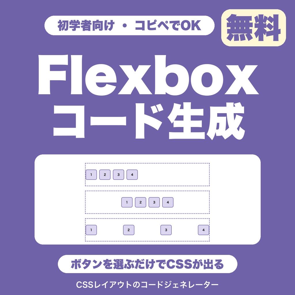 【無料】CSSレイアウトコードジェネレーター｜Flexboxの並び方を選ぶだけ・なぜそうなるかの説明つき