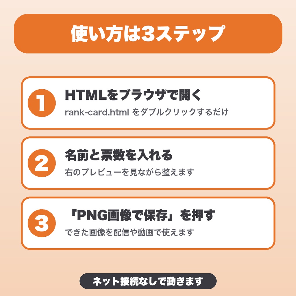 ランキング発表カード画像メーカー|10位まで・デザイン4種・画像つきで順位カードをPNG保存(配信・ゲーム企画向け)【無料版あり】