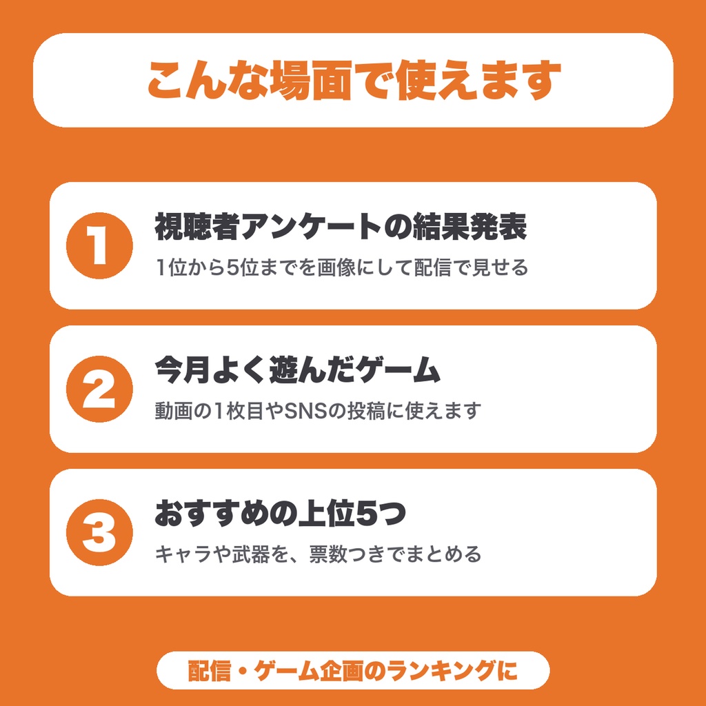 【無料】ランキング発表カード画像メーカー|視聴者投票・おすすめの結果を順位カードにしてPNG保存(配信・ゲーム企画向け)