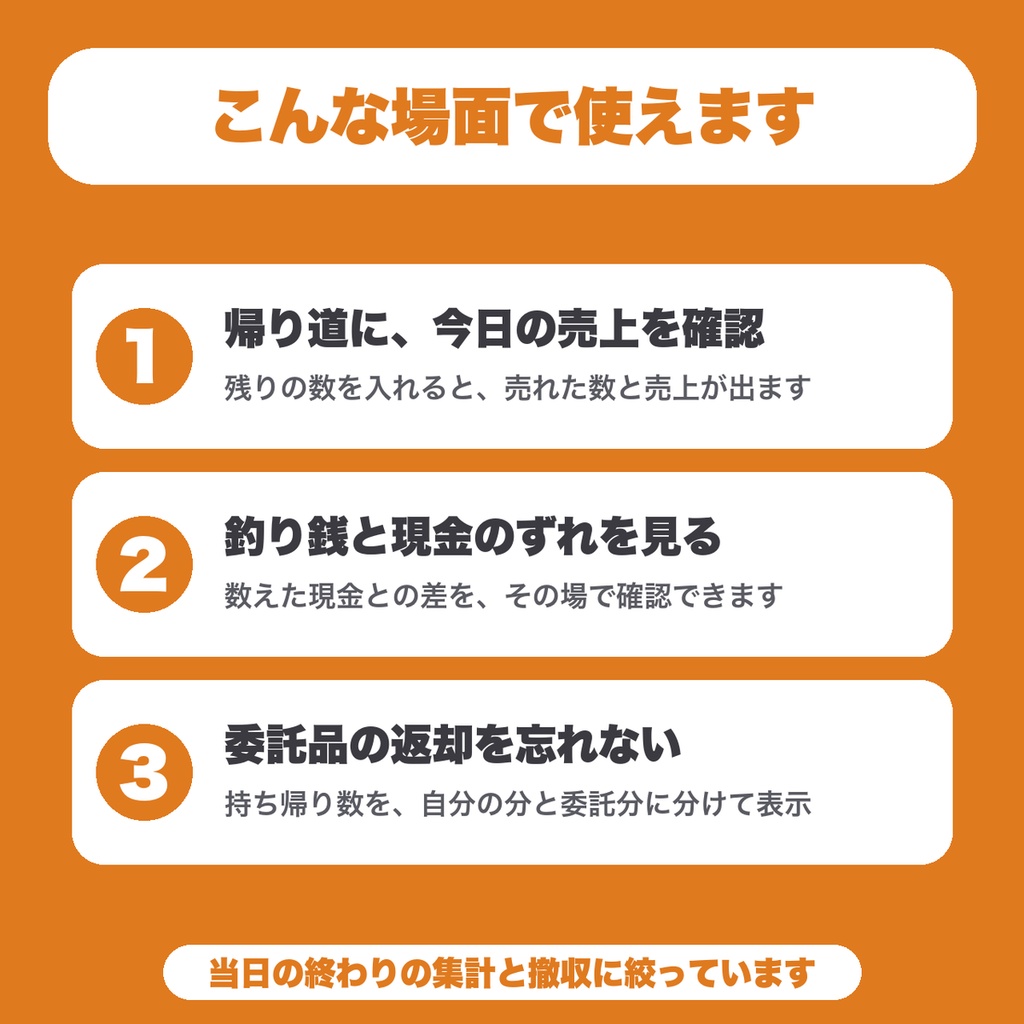 【無料】即売会の在庫・売上・撤収チェックツール|残りの数から売上・釣り銭の差・持ち帰り数を一覧に(5種まで)