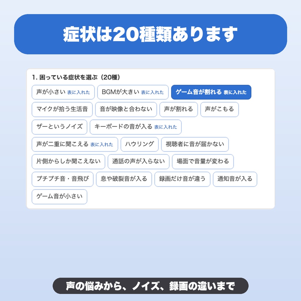 配信の音声トラブル予防シート|症状20種から確認の順番を引ける・自分用の項目・PNG保存(配信者向け)【無料版あり】