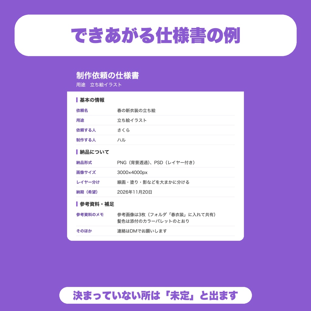 【無料】イラスト依頼の仕様書メーカー|立ち絵・サムネの納品形式とサイズを決めてコピー・PNG保存(VTuber向け)