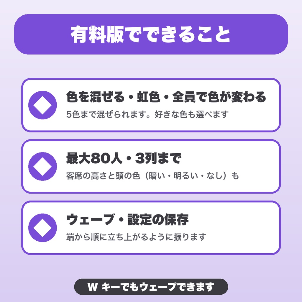 動く客席サイリウム|色を混ぜる・虹色・最大80人・ウェーブ・盛り上げボタン(OBS用)【無料版あり】