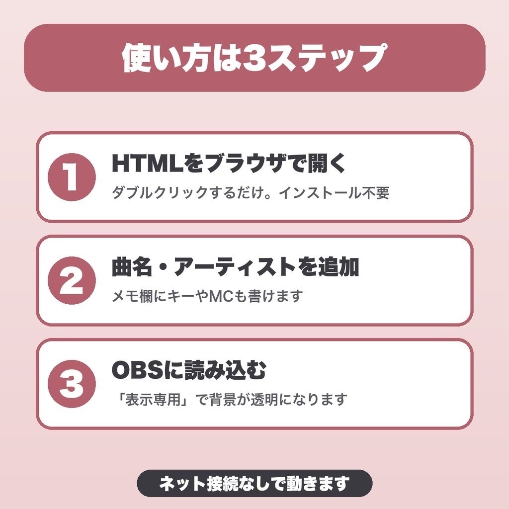 【OBS用】歌枠ツール2種セット|セットリスト管理・リクエスト管理 曲数無制限・デザイン3種・背景透明【360円お得】