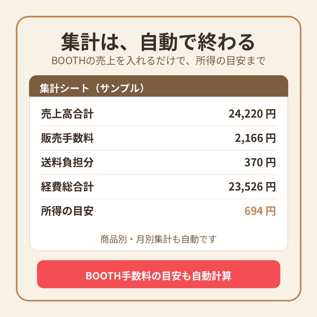 BOOTH専用 確定申告準備シート|注文履歴をコピペするだけ。売上と経費の集計Excelテンプレート