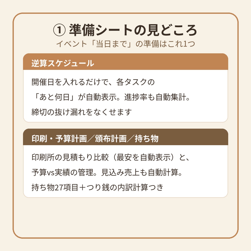 同人イベント出展準備シート+同人サークル収支シート|締切逆算から損益分岐点まで、イベントの前後をまとめて管理するExcelテンプレート