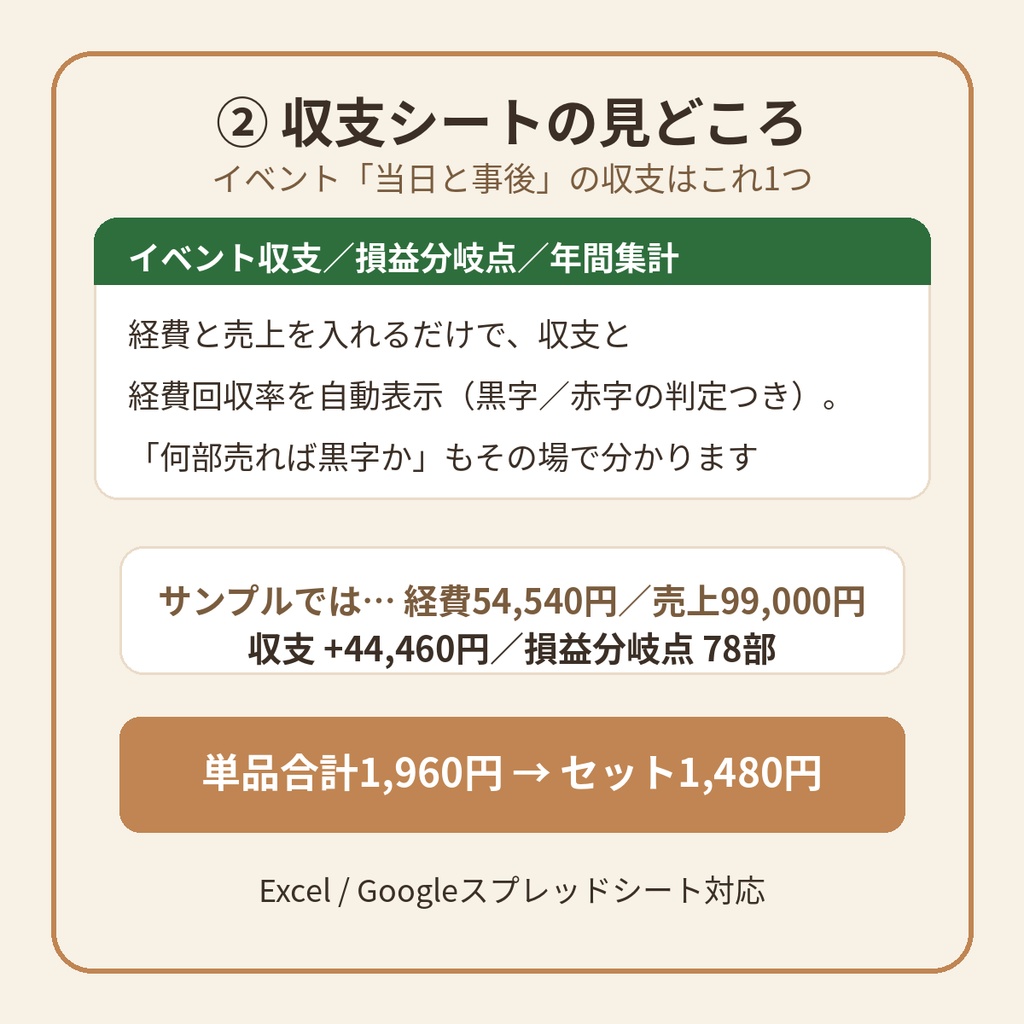 同人イベント出展準備シート+同人サークル収支シート|締切逆算から損益分岐点まで、イベントの前後をまとめて管理するExcelテンプレート