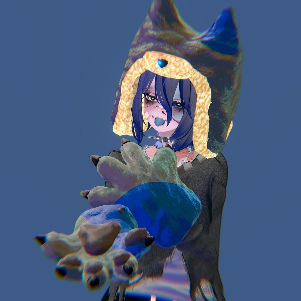 【4アバター対応】狼ゾンビ 帽子&ハンド