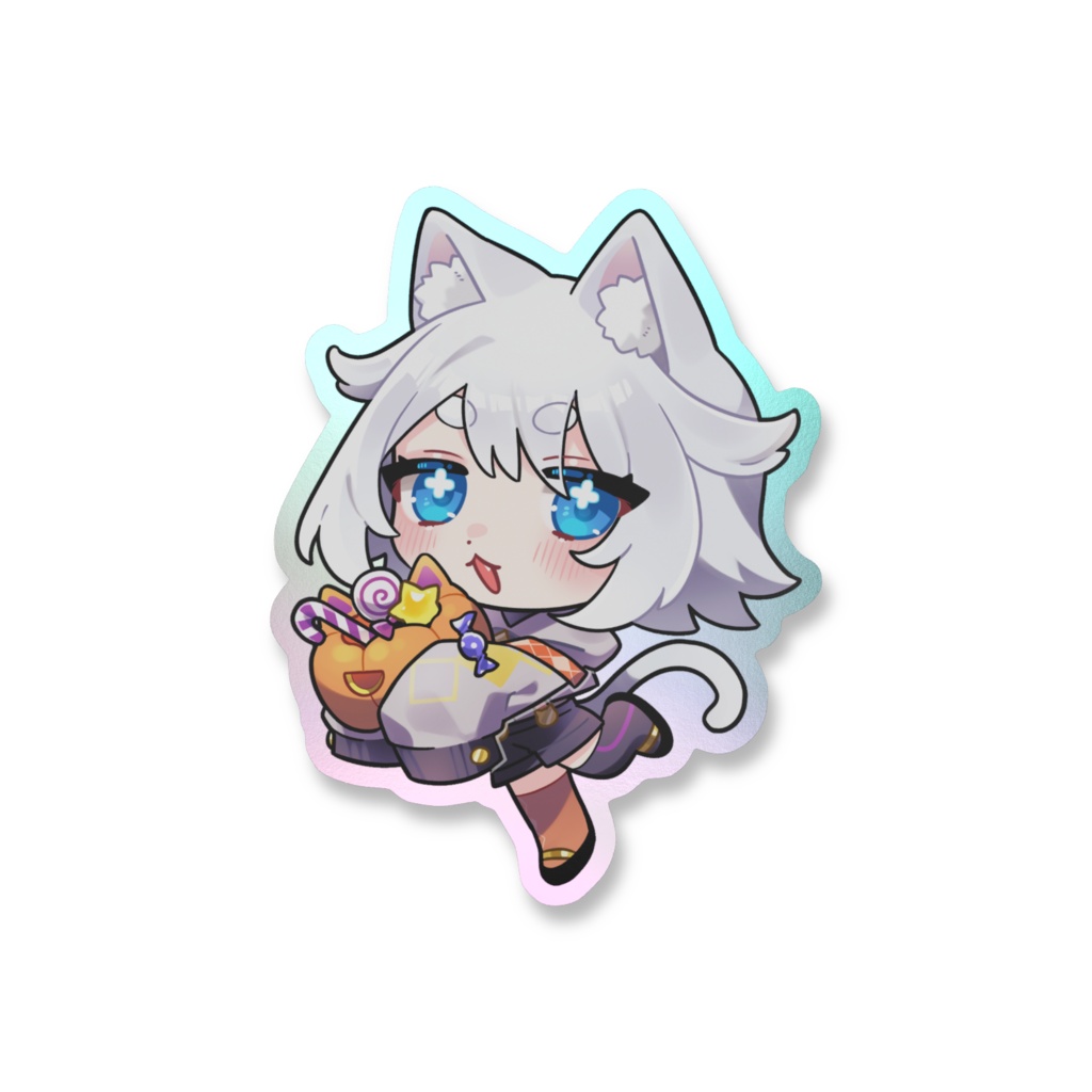 お菓子を運ぶよ猫添🎃🐈オーロラステッカー