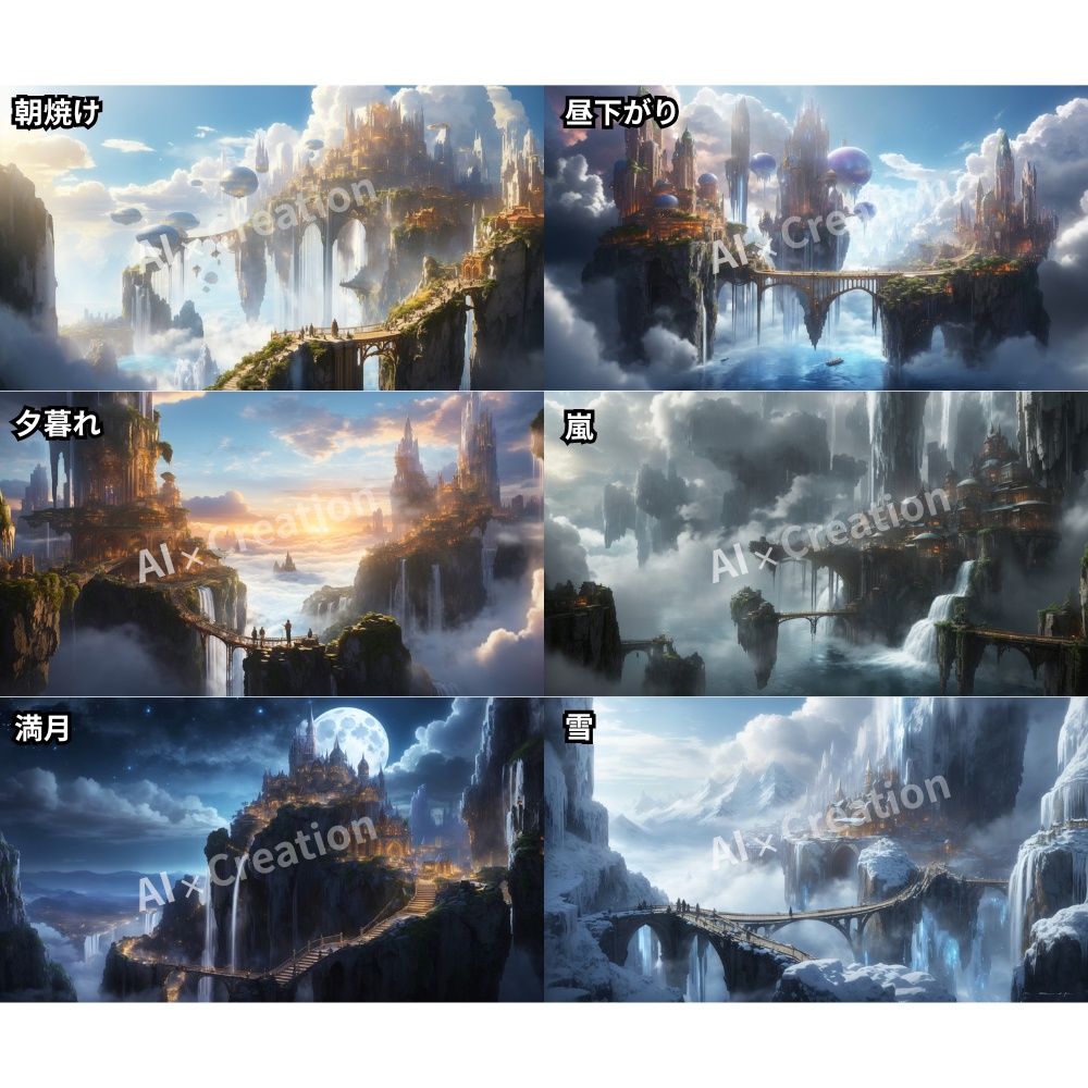 【背景素材】天空都市 6種セット 商用利用可 高解像度 Sky City Fantasy Background Pack