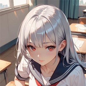 銀髪赤目の制服ヒロイン コスプレ AIイラスト CG集