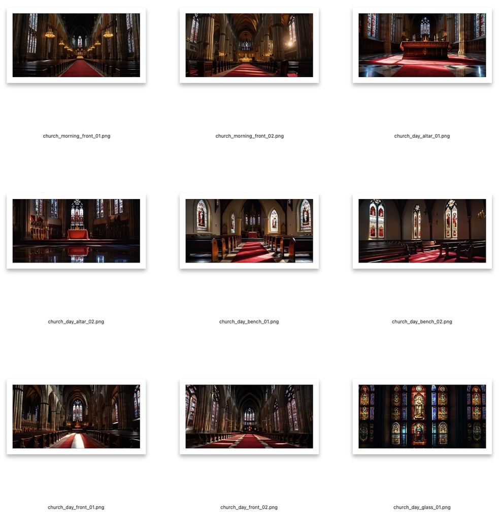 〖AI背景素材〗教会セット vol.1(高解像度4608px・24枚収録)