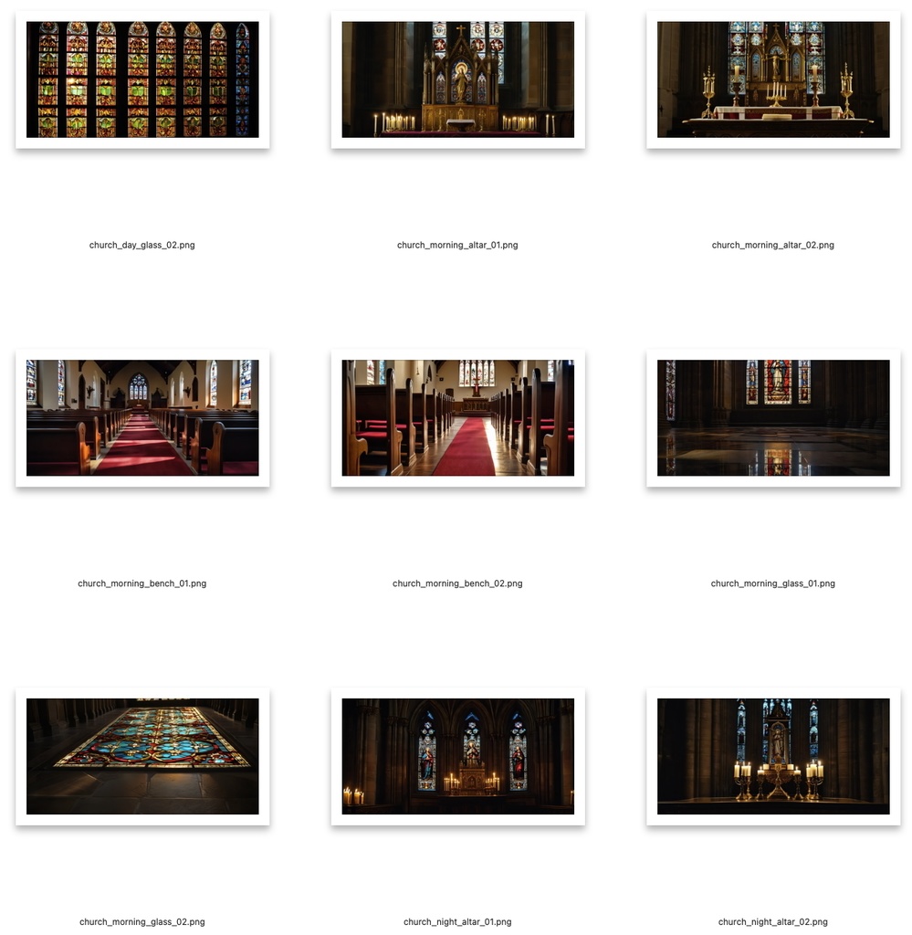 〖AI背景素材〗教会セット vol.1(高解像度4608px・24枚収録)