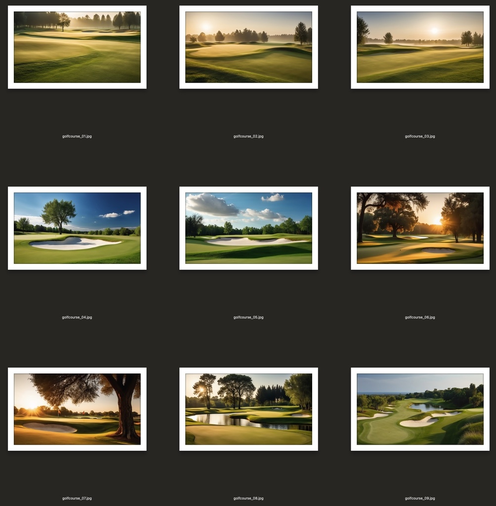 【AI背景素材】リアルゴルフコース風景セット vol.1|Realistic Golf Course Landscape Set vol.1(高解像度4096×2304px・52枚収録)