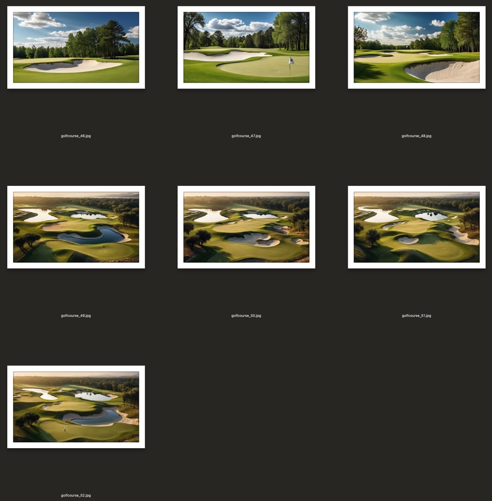 【AI背景素材】リアルゴルフコース風景セット vol.1|Realistic Golf Course Landscape Set vol.1(高解像度4096×2304px・52枚収録)