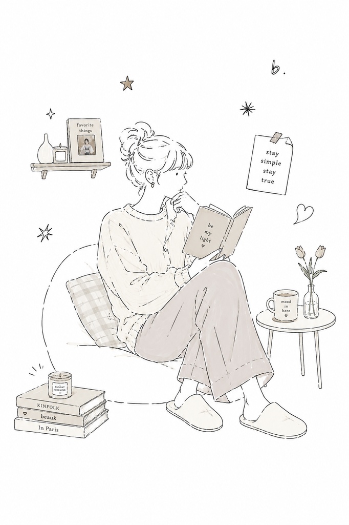 自宅で読書する女性