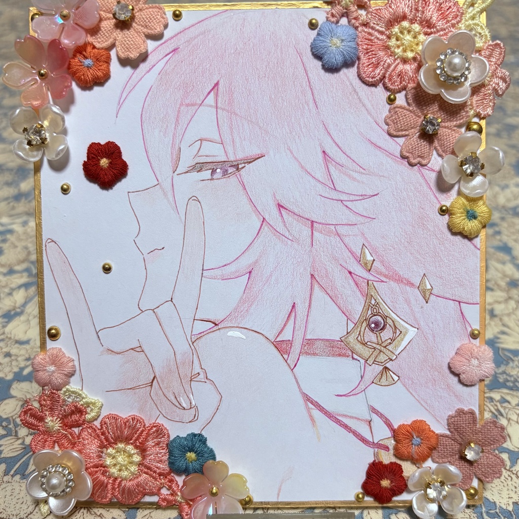 原神 八重神子 色紙 手描きイラスト
