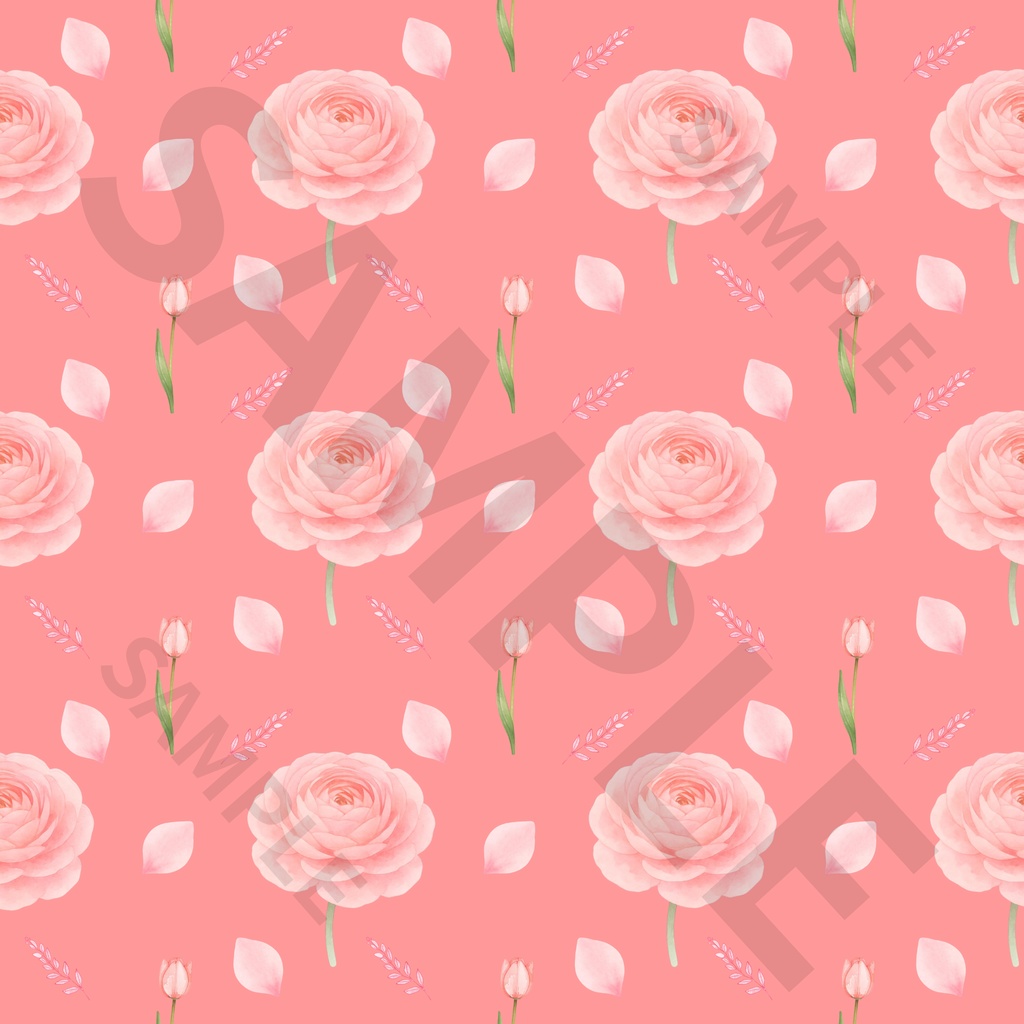 ピンクフラワー シームレスパターン素材 2点セット (カラー背景・白背景)